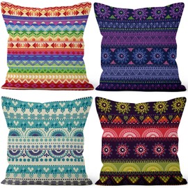 Aoihrraan 60 x 60 cm, Set of 4 Decorative Boho Style Cushion Covers, Colourful Bohemian Mandalas, Ethnic Pattern, Soft Plush Square Cushion Cover, Living Room, Outdoor, Balcony, Patio, Chair, Garden,
