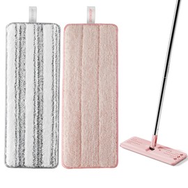 JOYMOOP Microfiber Mop Pads, Mop Head Replacement for JOYMOOP 13-inch Flat Mop and Mop Bucket Set, Pack of 2 Refills - Stripe and Pink