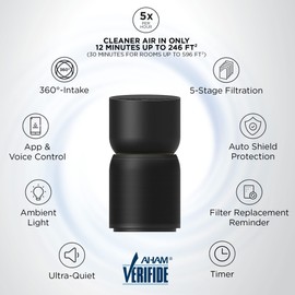 TCL Breeva A3 Smart Air Purifier with 5-Stage Clean, True HEPA (H13), App & Voice Control, Auto Shield, Ultra-Quiet, Black - A315B- (Renewed)