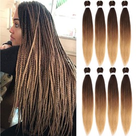 Leeven 30 Inch Pre Stretched Braiding Hair Extension for Women, 8 Packs, EZ Braids, Yaki Hot Water Setting Kanekalon Hair for Braiding, Pre Stretched Ombre Braiding Hair, 30 Inch 1B3027#