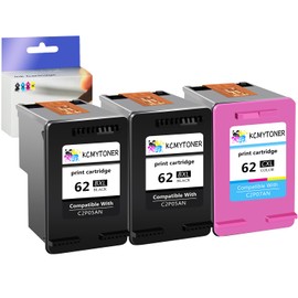 KCMYTONER 62XL Remanufactured Ink Cartridge Replacement for HP 62 XL Compatible with Envy 7640 5660 7645 5540 Officejet 200 250 Printer (2 Black, 1 Color)