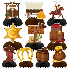DTOFOOT 10 Pcs Cowboy Party Decorations, Wild West Cowboy Honeycomb Centerpieces for Tables Cowboy Party Decorations Western Themed Party Decorations Cowboy Birthday Party Decorations