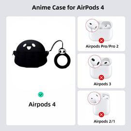 TSVSXS Cute Case Compatible with AirPods 4 with Active Noise Cancellation with Ring, Funny Cartoon Anime Ghost Protective Case Compatible with AirPods 4 for Man Woman