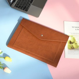 Wason A4 Document Wallets Leather with Expandable, Envelope Sleeve Holder, Paper Bills, Stationery, Tablet and PC for Work, Study, Travel (Dark Brown)