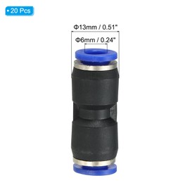 PATIKIL 20pcs 6mm Push To Connect Fitting Plastic Airline Hose Fitting Quick Release Pneumatic Connector for Straight Union 2 Way Coupler Tubing Blue