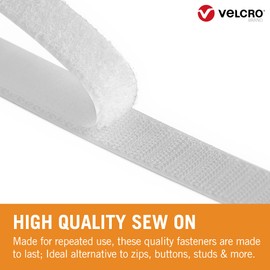 VELCRO Brand | Nastro in Tessuto da Cucire & Incollare | Nastro Autoadesivo Taglia su Misura con Gancio e Asola Forti| Bianco | 20 mm x 5 m