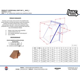 8 Inch Copper Exterior Side Wall Cap with Damper Only