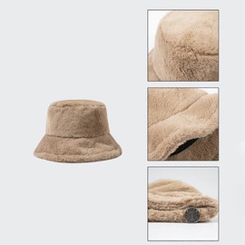 JIHUOO Faux Fur Fishing Hat Fluffy Winter Hat Bucket Hat Wide Brim Fur Hat Winter Warm Hat for Girls Women Pink