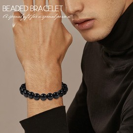 Natural Obsidian Bracelet for Women Men, 10mm Handmade Black Obsidian Crystal Gemstone Stretch Bracelet, Adjustable Round Beaded Bracelet for Spiritual Healing & Positive Energy