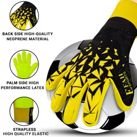 EFAH SPORTS Football Goalkeeper Gloves For Boys kids Children Youth Adult Professional Soccer Goalie Training Glove with Strong Grip Protection Palms (Yellow, Size 6 suitable for 13 to 15 years old)