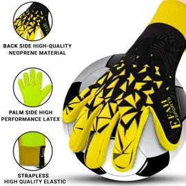 EFAH SPORTS Football Goalkeeper Gloves For Boys kids Children Youth Adult Professional Soccer Goalie Training Glove with Strong Grip Protection Palms (Yellow, Size 6 suitable for 13 to 15 years old)