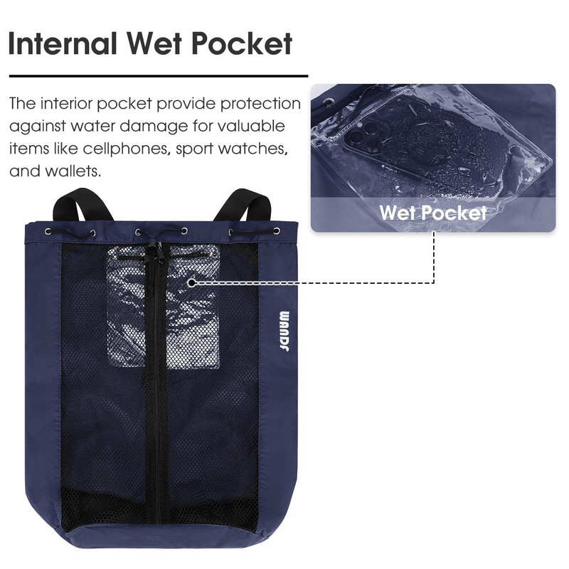 WANDF Swim Bag Mesh Drawstring Backpack Beach Backpack for Swimming,