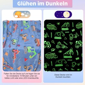 LXTOPN Cartoon Car Luminous in the Dark, Children's Cuddly Blanket, 150 x 200 cm, Large, Warm, Soft Baby Blanket, Gifts for Boys