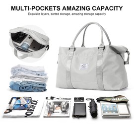 HYC00 Travel Duffel Bag with Toiletry Bag, Sports Tote Gym Bag, Shoulder Weekender Overnight Bag for Women,Light Grey