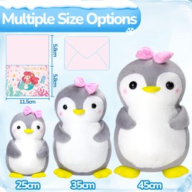 Celawork Penguin Cuddly Toy, Penguin Soft Toy, Cute Penguin for Children, Plush Penguin Gifts for Boys Girls (Pink Bow, 35 cm) + Exquisite Greeting Card