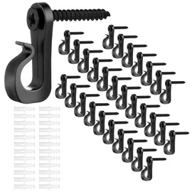 Huakaile 50pcs String Light Hooks Durable Anti-Rust Waterproof Light Hooks for Hanging Fairy Lights Hanging Plants Wind Chime Basket Securely Buckle Design Indoor Outdoor Use (50, Black)