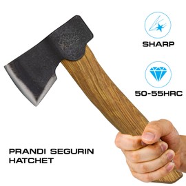 Prandi Axes Segurin Hatchet with Rough Finish - 3.059.04.TH - Traditional Line 0.88 lb Carbon Steel Head with 11" American Hickory Handle - Camping Hatchet for Outdoor Activities - No Sheath Included
