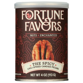 Fortune Favors Candied Pecans, Sweet and Salty Snack, Hand Crafted in Small Batches, USA-Grown (4oz, Spicy)