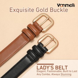 VONMELLI Leather Belts for Women Fashion Black Wasit Ladies Belt for Jeans Pants Dresses with Pin Buckle, L