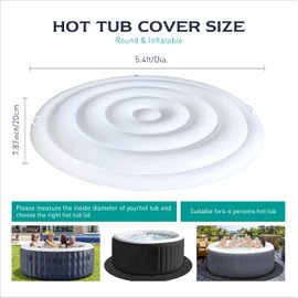 5.4 Ft Inflatable Hot Tub Cover with Handle, Insulated Hot Tub Lid for Outdoor Inflatable Round Hot Tub, Portable Hot Tub Cover Protector Save Energy Protecting Tubs from Wind Rain Debris and Dust