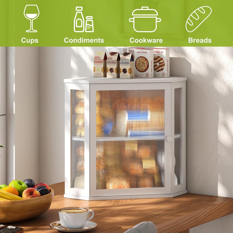 BMOSU Corner Bread Box for Kitchen Countertop Double Layer Bamboo
