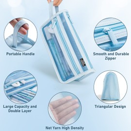 Four Candies Mesh Pencil Case with Handle and Zipper, blue, Pen bag
