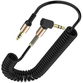 tunghey 2Pack 3.5mm Coiled Cable Dual 90 Degree Right Angle 3-Pole 3.5mm Male to 3.5mm Male Right Angle TRS Jack Stereo Audio Spring Aux Cable for All 3.5mm-Enabled Smartphones,Tablet and MP3 Players
