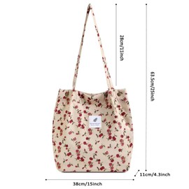 CCAIPU Shoulder Bags for Women Corduroy Shopping Bag for Women Fashion Eco Friendly Shopping Bag for Fashion Shoppers, Roses