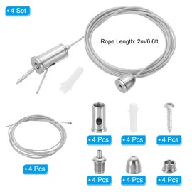 PATIKIL Ceiling Hanging Wire Cable Kit, 2m/6.6ft 4 Set Adjustable Light Suspend Cable Kit Panel Hanging Rope Clamp for Pendant Light Fitting Aquarium Lights, Style 3