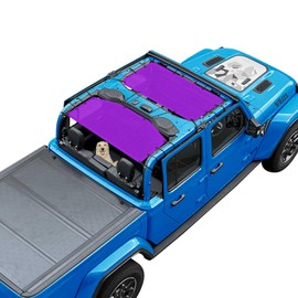 JT Top Sun Shade Roof Compatible with Jeep Gladiator 4 Door 2018 to 2023 Sunshade Sunroof Bikini Cover Blocks UV Wind Noise Purple Mesh for Front and Rear 2 pcs