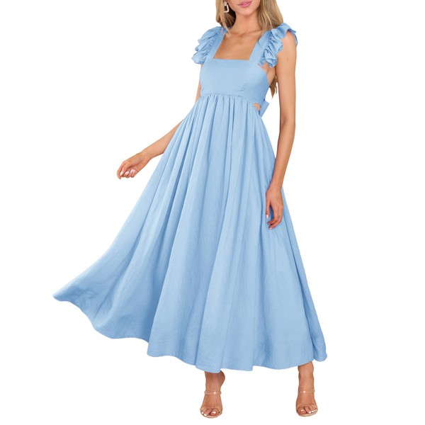 MITILLY Women's Summer Flutter Sleeve Square Neck Tie Back Casual