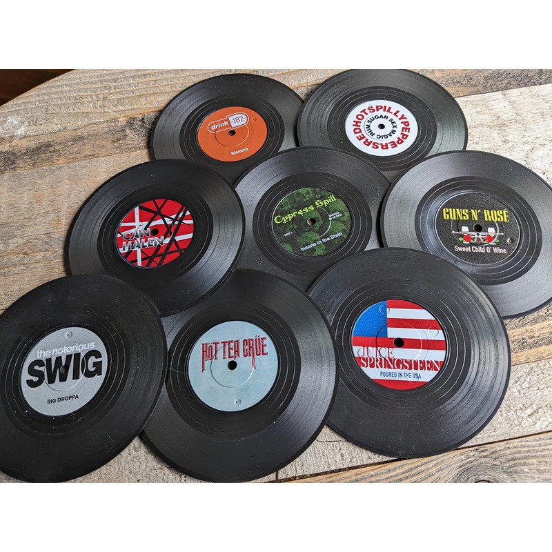 Retro Vinyl Record Funny Pun Title Coaster Set with wood