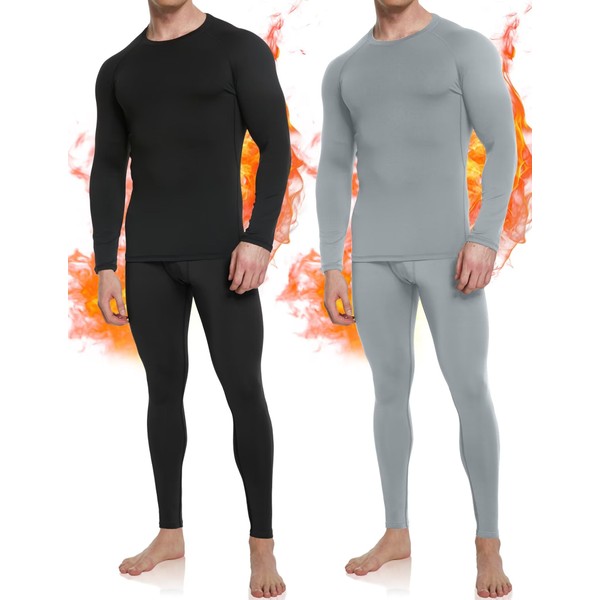 OYGSieg 2 Set Men's Thermal Underwear Long Johns with Fleece
