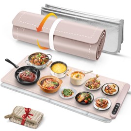 FYY FYY Extra Large Warming Mat for Food with Heat Resistant Pad, Prevent Countertop Cracks, Keep Meal Warm, Rapid and Full Surface Heating, 6 Temp Settings, 6H Timer, Rollable Portable Food Warmer, Pink