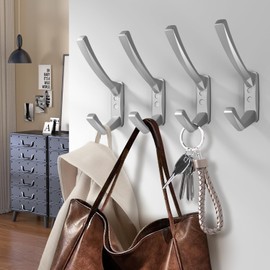 JCHOUS Heavy Duty Wall Hooks, 5.7 Inch Large Coat Hooks, 6 Packs Matte Silver Towel Hooks for Hanging in Bathroom, Bedroom, Entryway, Kitchen, etc