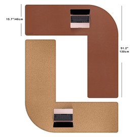 MAIDERN 51 Inch L Shaped Corner Desk Mat, Cork & Leather Reversible Desk Pad for Gaming Computer Office Home (Light Brown) …