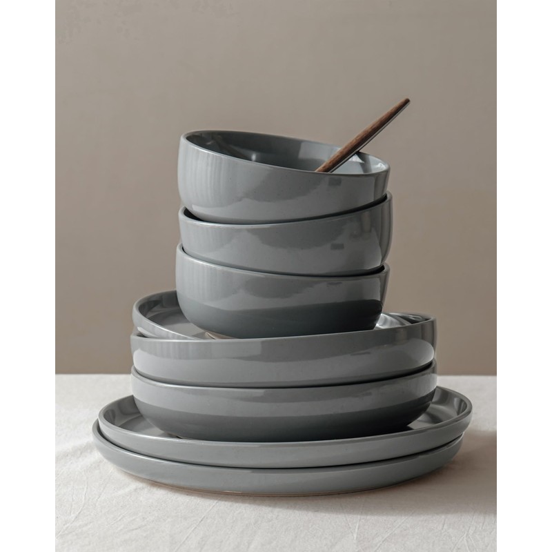 Famiware Milkyway Stoneware Dinnerware Sets with Pasta Bowls, Service for