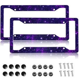 Purple Galaxy License Plate Frame Aluminum Metal License Plate Frames for Women Fits Standard Us Vehicles (Set of 2, 12.3" x 6.3")