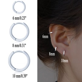 CUSUA 3 Pairs Small Huggie Hoop Earrings for Women 14K Gold Cartilage Hoop Earring | Hypoallergenic Tiny Huggie Earrings Sets for Men Women 6mm/8mm/10mm, Metal Silver, No Gemstone