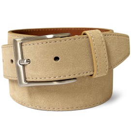 Cowboy Craft Men's Suede Leather Belt Genuine Full Leather Casual Taupe Color Belt 1-1/2"(38mm) Wide (Taupe, 34)