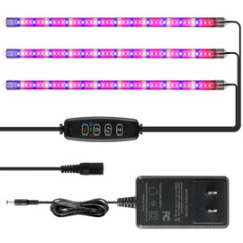 iPower 40W LED Plant Grow Light Strips Full Spectrum for Indoor Plants with Auto ON/Off 3/9/12H Timer, 10 Dimmable Levels 48 LEDs Per Tude, for Hydroponics Succulent, 3 Tubes, Mix
