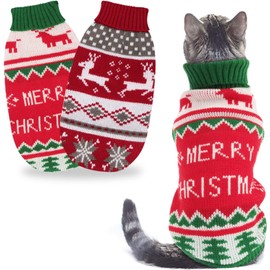 HYLYUN Cat Christmas Jumper 2 Packs - Small Dogs Christmas Sweater Pet Reindeer Snowflake Sweaters for Kittys and Puppy