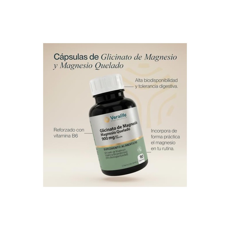 VeraLife Glicinato Magnesio Quelado con Vitamina B6/Bisglicinato