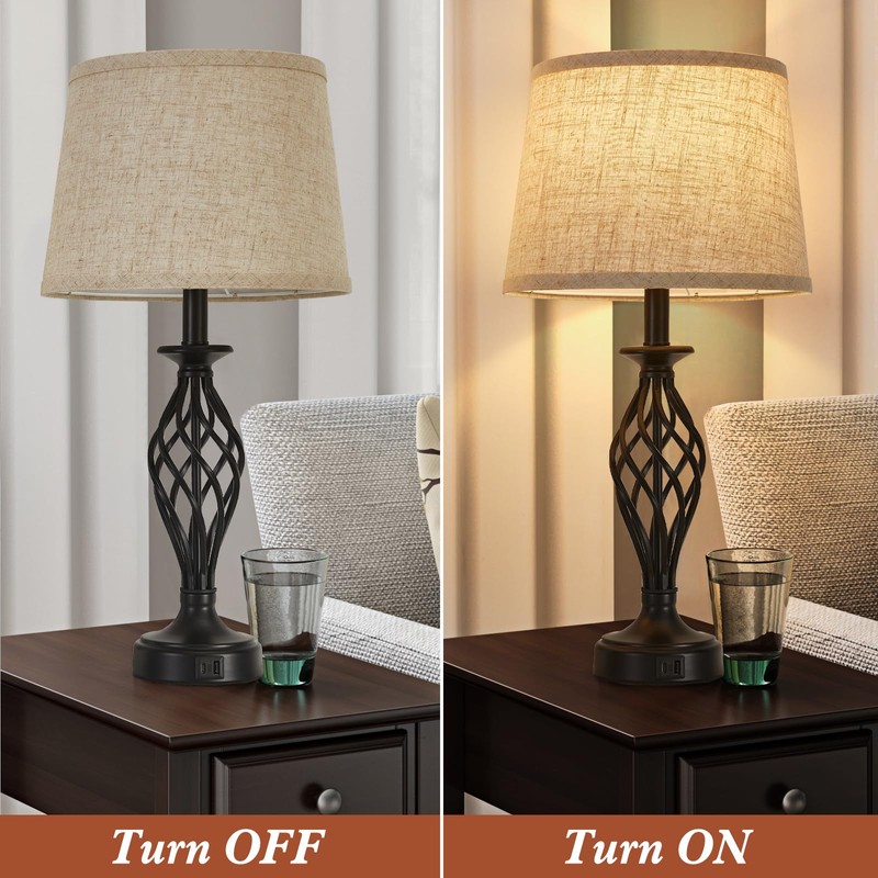 Table Lamp for Bedroom Set of 2 with USB C+A
