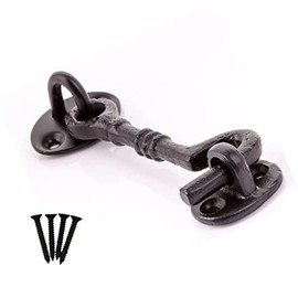 Black Cabin Hook 4-Inch Traditional Cast Iron Fancy Cabin Hook & Eye Silent Catch Door Latch Holder with Screws Silent Cabin Hook for Shed Gate Catch Garden Gate Latch Pack of 1.