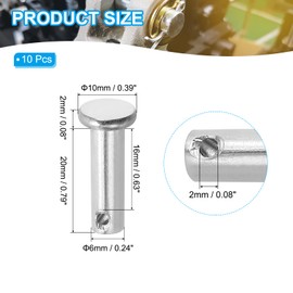 PATIKIL 6 x 20 Mm Single Hole Clevis Pins, 10 Pcs 304 Stainless Steel Flat Head Pin for Hitch Pin Lock Link Hinge Systems, Silver