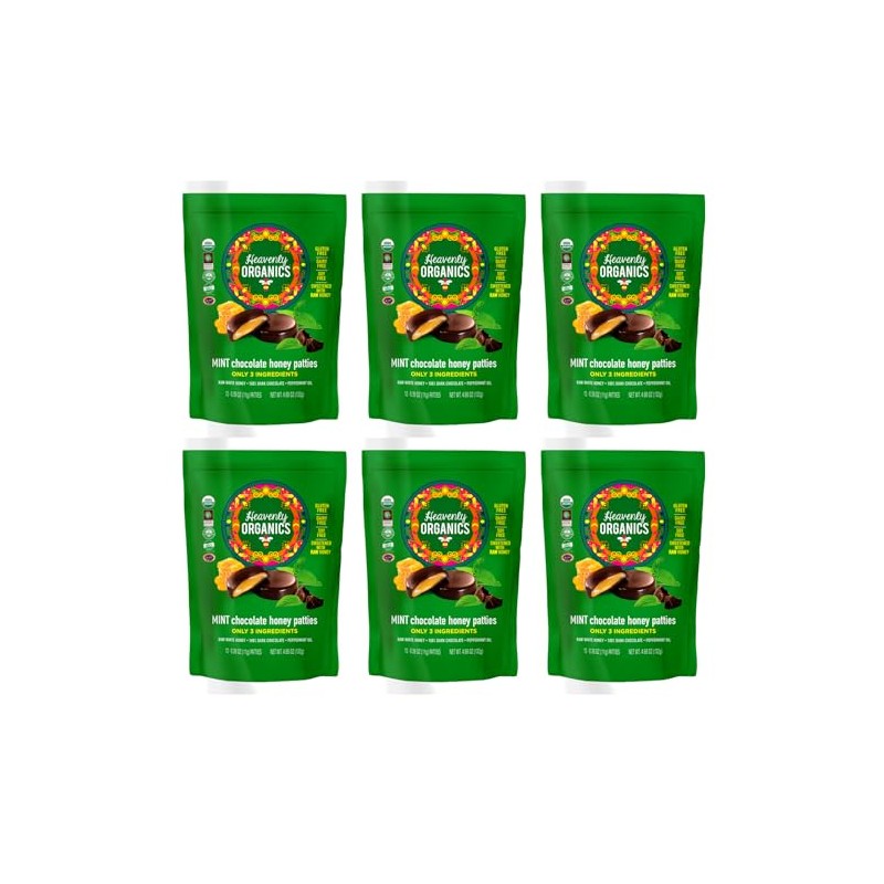 Heavenly Organics Mint Chocolate Honey Patties, (6 Bags) Made with