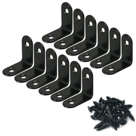 Alamic Corner Brace 30 x 30mm Stainless Steel Black Brace Corner Steel Joint Right Angle Bracket Fastener with Screws - 12 Pcs
