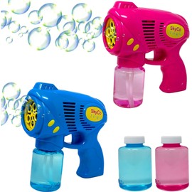 SkyCo Bubble Gun, 2pcs Bubble Guns for Kids, Pink and Blue Bubble Machine Gun, Bubble Blaster for Summer Outdoor Activity, Party Favors, Birthdays