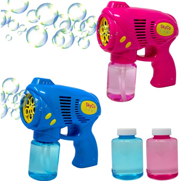 SkyCo Bubble Gun, 2pcs Bubble Guns for Kids, Pink and Blue Bubble Machine Gun, Bubble Blaster for Summer Outdoor Activity, Party Favors, Birthdays